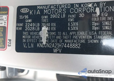 2017 Kia Soul z USA, uszkodzony, nr VIN KNDJN2A21H7448882